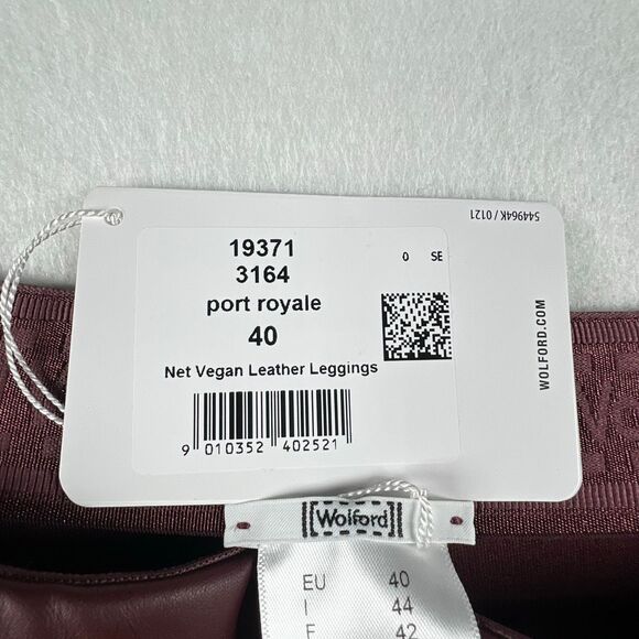 NWT Wolford Net Vegan Leather Leggings Port Royale Burgundy Logo High Waist Pant - Picture 7 of 12